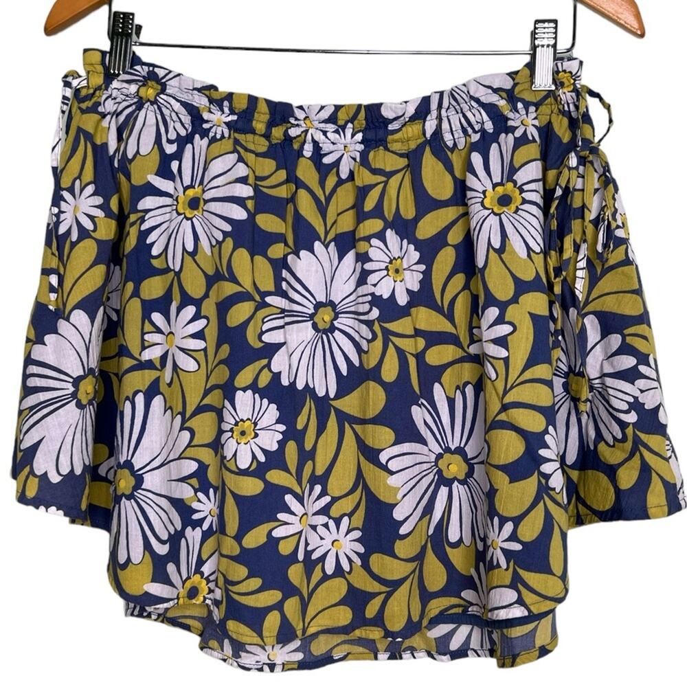Aerie Floral Side Tie Blue Yellow White Mini Skirt Size Large
